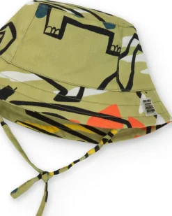 Chapeau kaki pour garçon avec imprimé vert et lanières ajustables