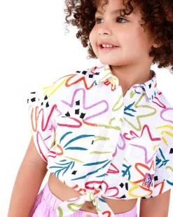 Chemise blanche pour fille avec imprimé et nœud frontal