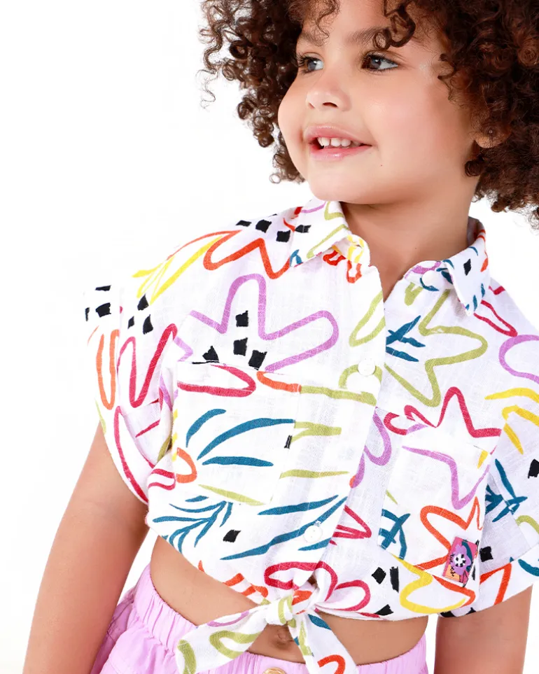 Chemise blanche pour fille avec imprimé et nœud frontal