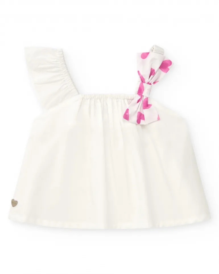 Chemise blanche pour fille avec nœud rose imprimé