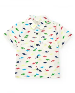 Chemise blanche pour garçon avec requins multicolores
