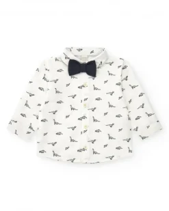 Chemise blanche pour garçon avec imprimé de dinosaures et nœud papillon amovible