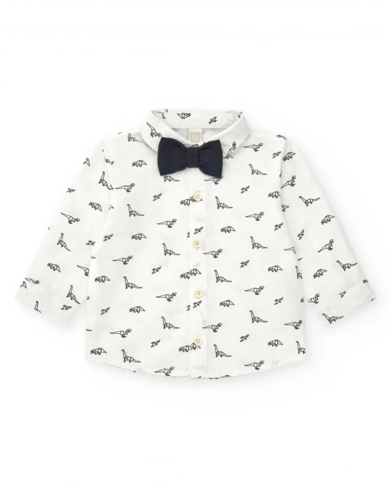 Chemise blanche pour garçon avec imprimé de dinosaures et nœud papillon amovible