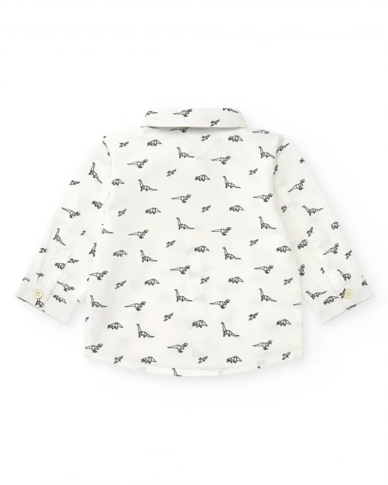 Chemise blanche pour garçon avec imprimé de dinosaures et nœud papillon amovible