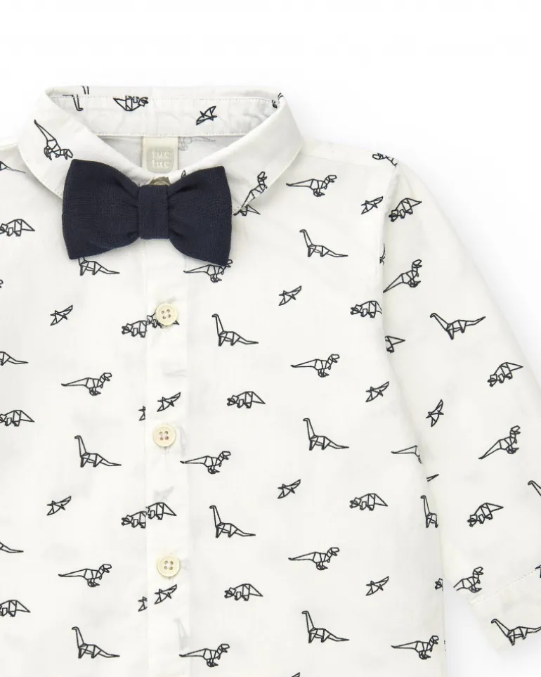 Chemise blanche pour garçon avec imprimé de dinosaures et nœud papillon amovible