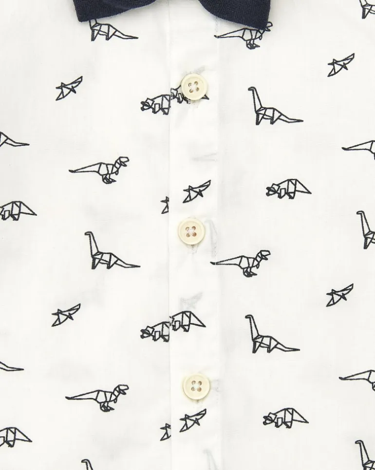 Chemise blanche pour garçon avec imprimé de dinosaures et nœud papillon amovible
