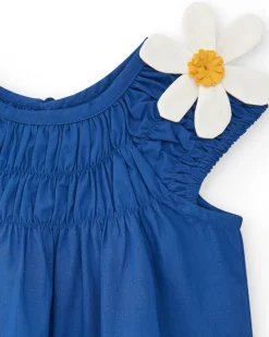Chemise bleue pour fille avec fleurs et fronces