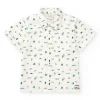 Chemise en toile blanche pour garçon avec imprimé tropical bleu et vert