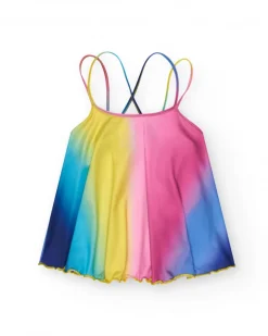 Chemise multicolore pour fille avec bretelles croisées dans le dos.