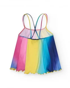 Chemise multicolore pour fille avec bretelles croisées dans le dos.