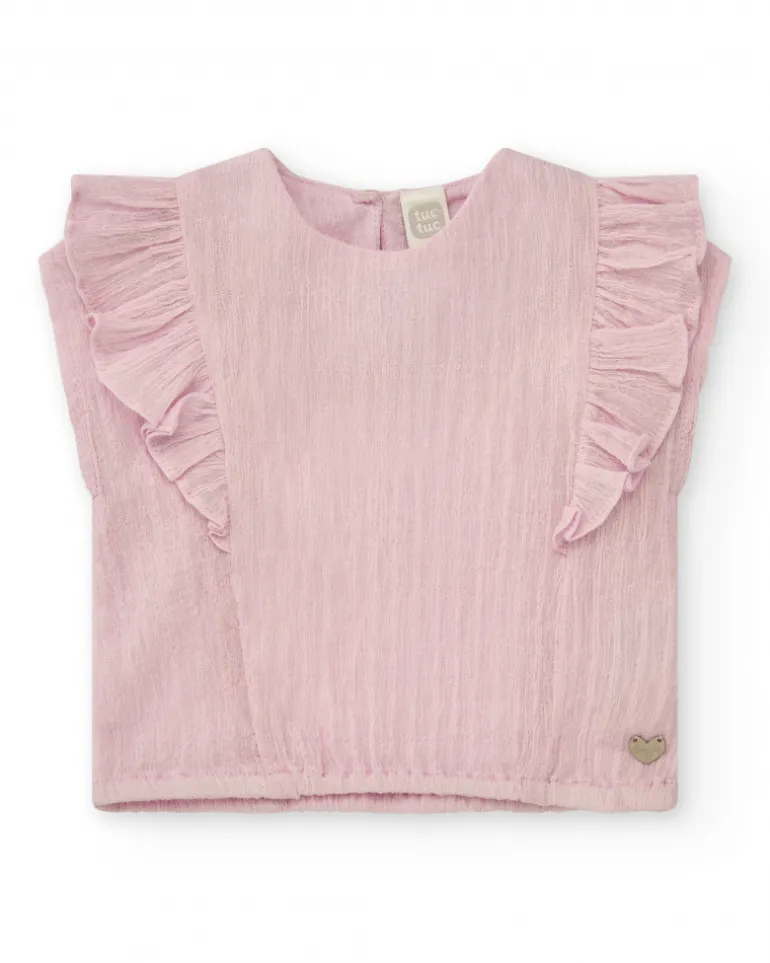 Chemise rose clair pour fille avec volants