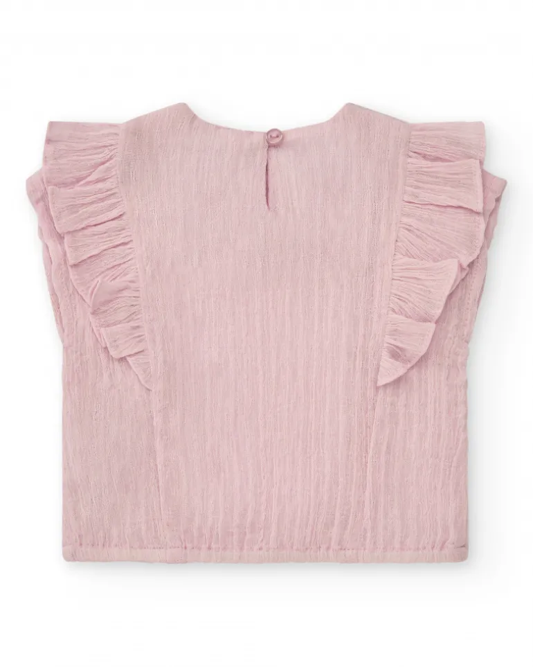 Chemise rose clair pour fille avec volants