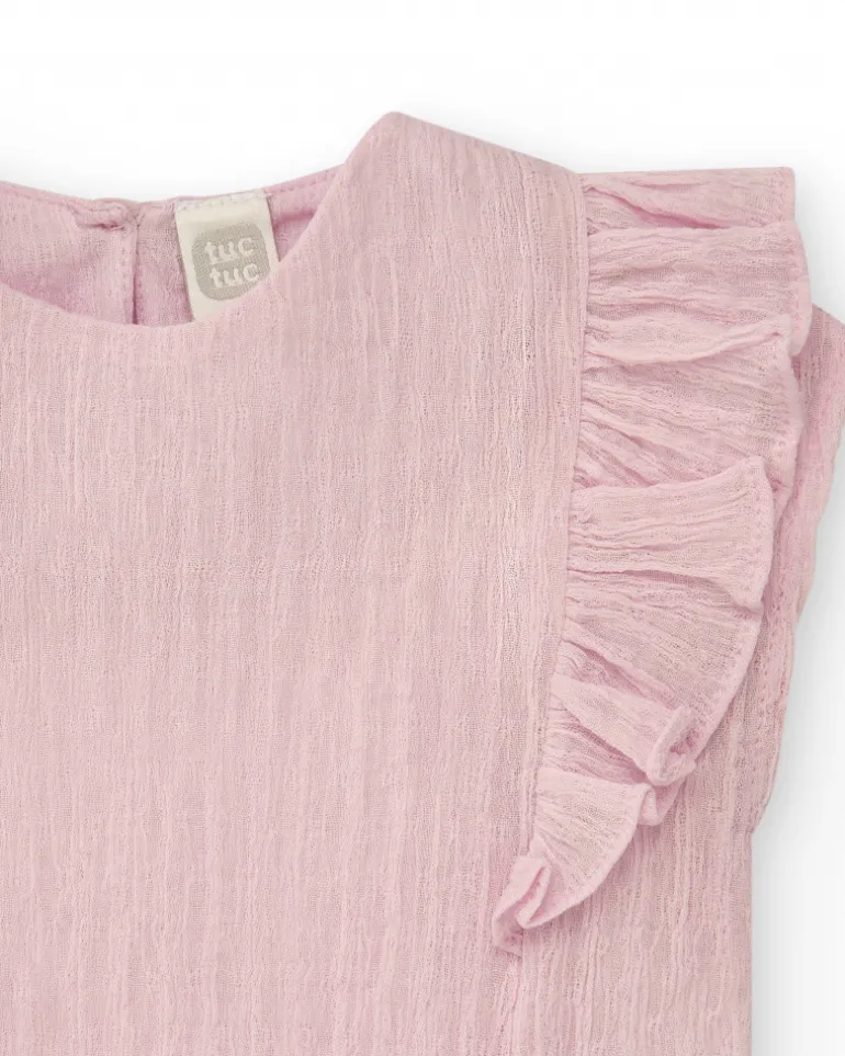 Chemise rose clair pour fille avec volants