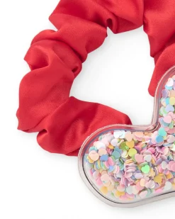 Chouchou rouge pour fille avec cœur en confettis
