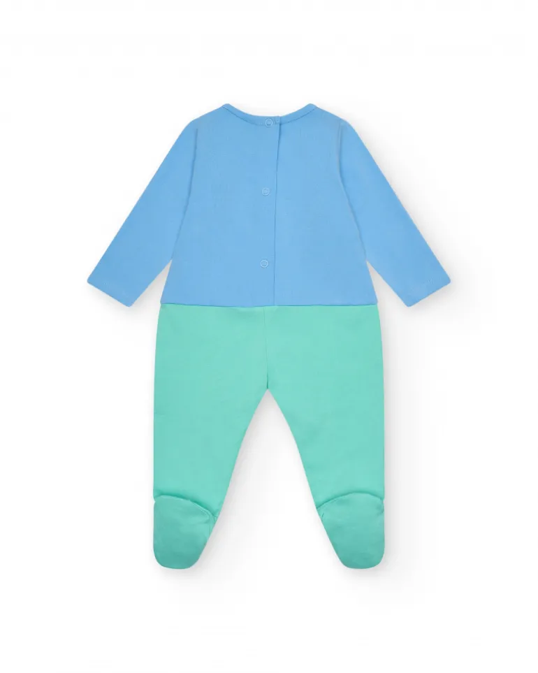 Combinaison bleue et verte pour garçon avec imprimé d'éléphant et oreilles en relief