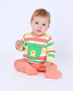 Combinaison en tricot pour garçon rayée avec applique de pomme et fermeture à pression