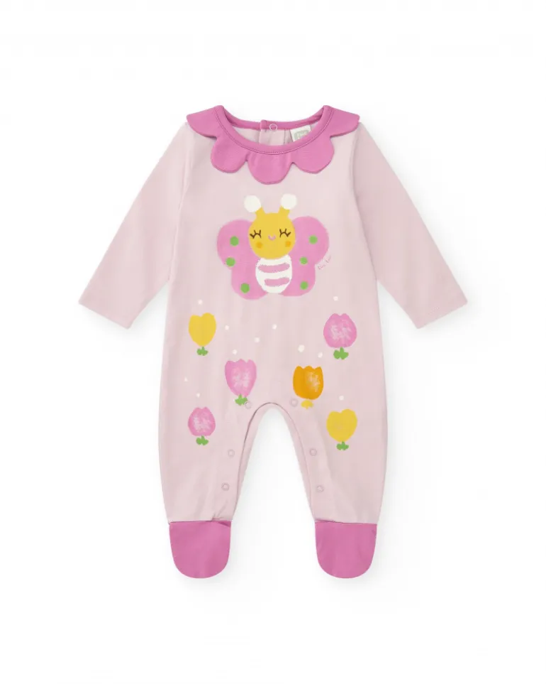 Combinaison en tricot pour fille couleur rose avec imprimé de papillon