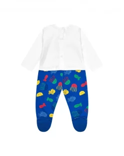 Combinaison en tricot pour garçon couleur bleue avec imprimé de poissons