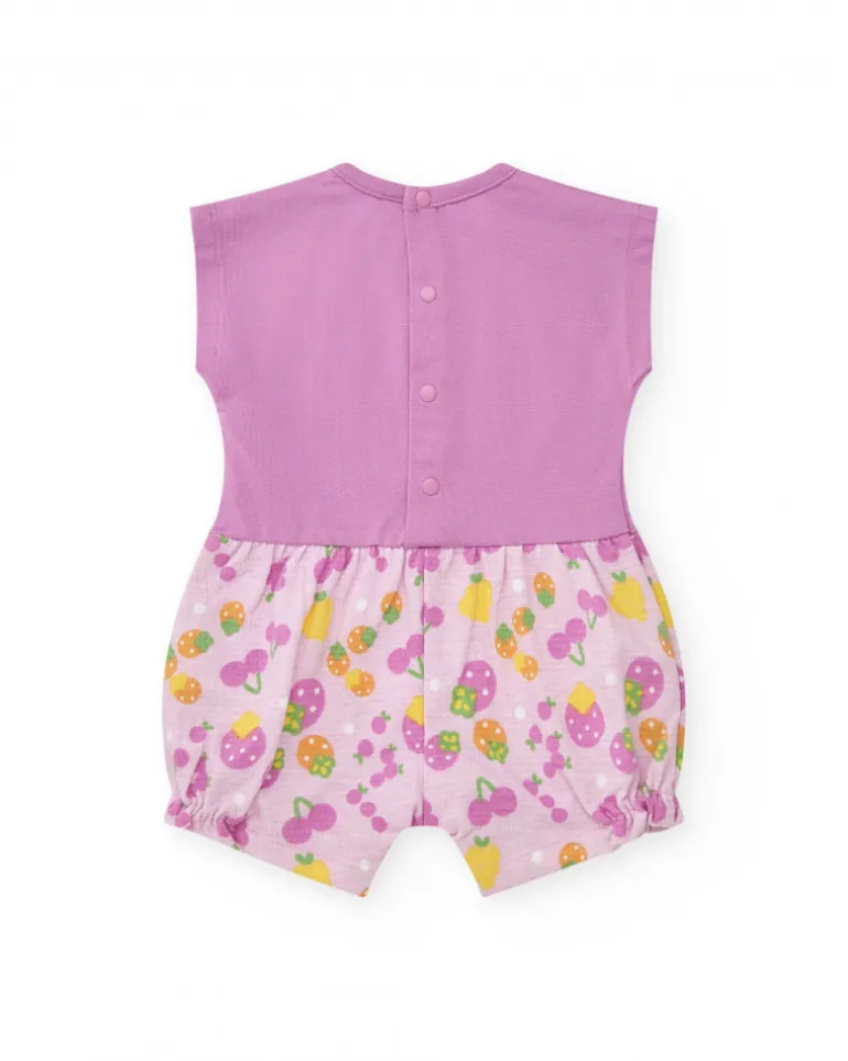 Combinaison en tricot pour fille couleur mauve avec imprimé de fruits