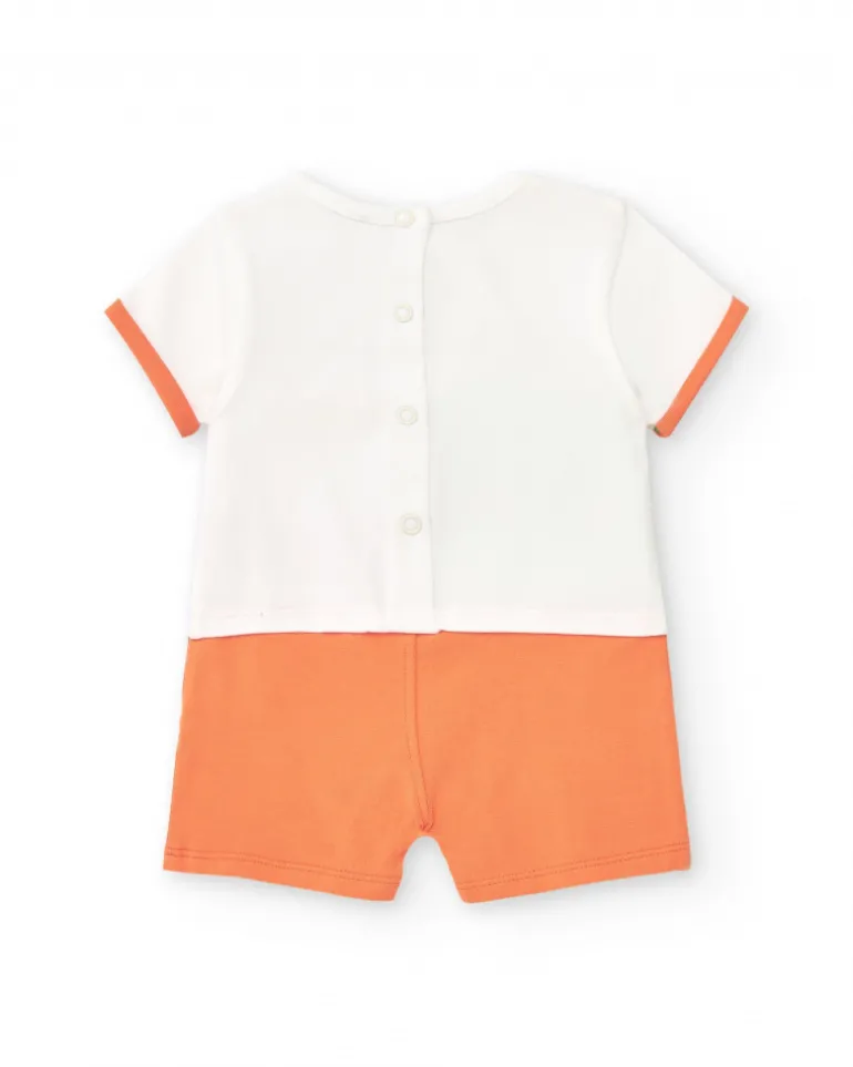 Combinaison en tricot pour garçon blanche et orange avec imprimé de pomme et message "Hi Friend!"