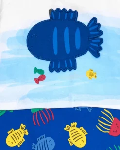 Combinaison en tricot pour garçon couleur bleue avec imprimé de poissons