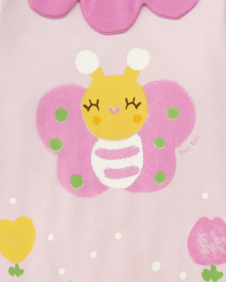 Combinaison en tricot pour fille couleur rose avec imprimé de papillon