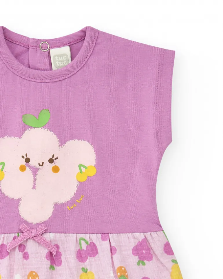 Combinaison en tricot pour fille couleur mauve avec imprimé de fruits