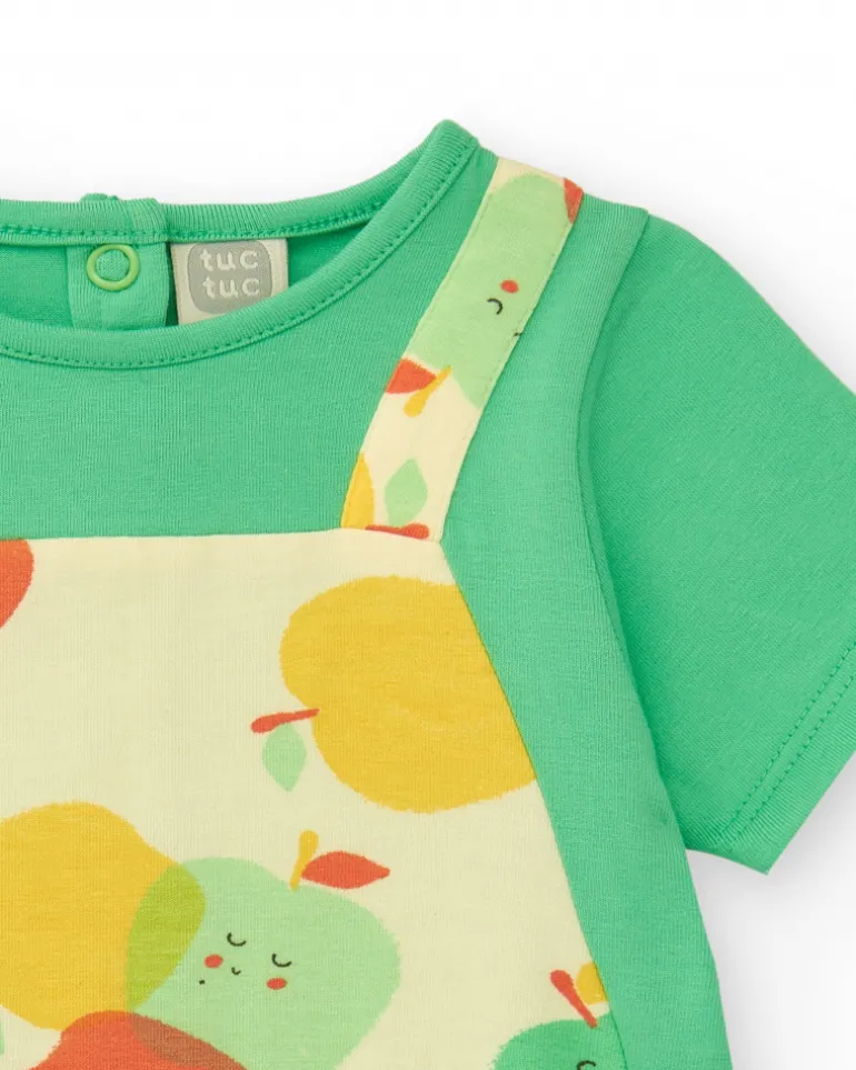 Combinaison en tricot pour garçon avec imprimé de pommes et poche frontale