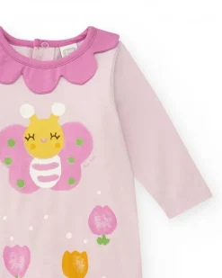 Combinaison en tricot pour fille couleur rose avec imprimé de papillon