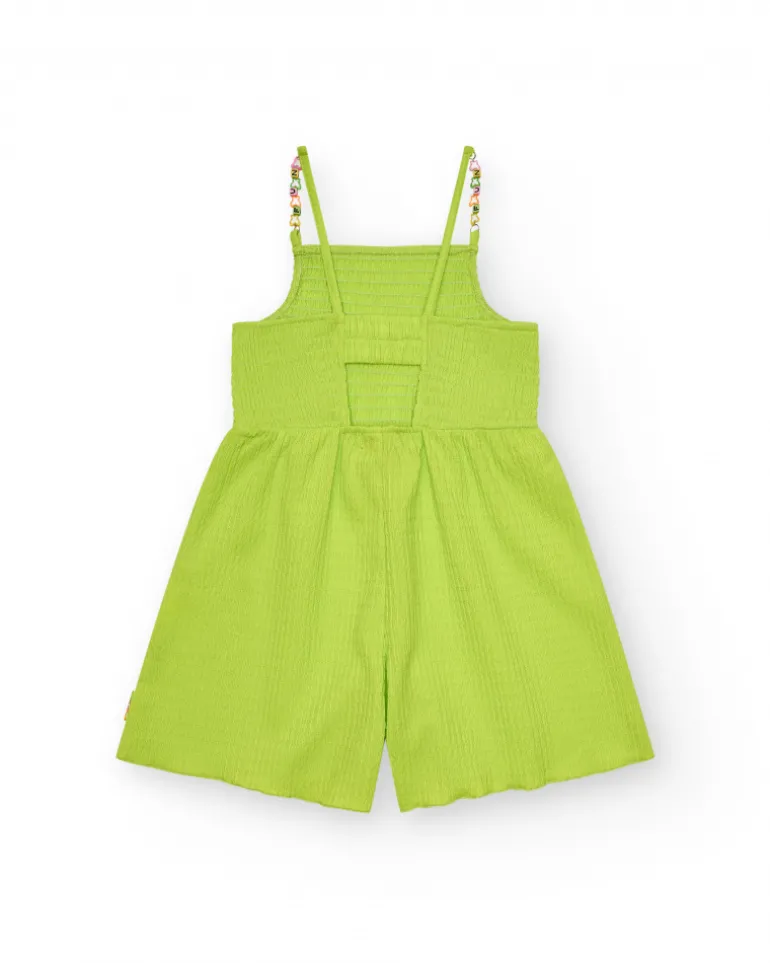 Combinaison pour fille en vert avec bretelles et détails multicolores.