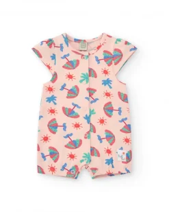 Combinaison rose pour fille avec imprimé tropical et boutons sur le devant
