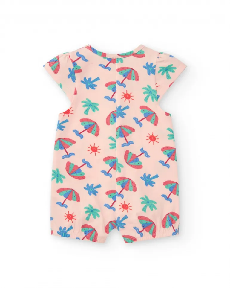Combinaison rose pour fille avec imprimé tropical et boutons sur le devant