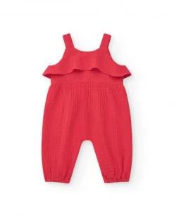 Combinaison rouge pour fille avec volants et poches avec applique de poisson
