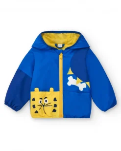 Coupe-vent bleu et jaune pour garçon avec capuche et imprimé animal