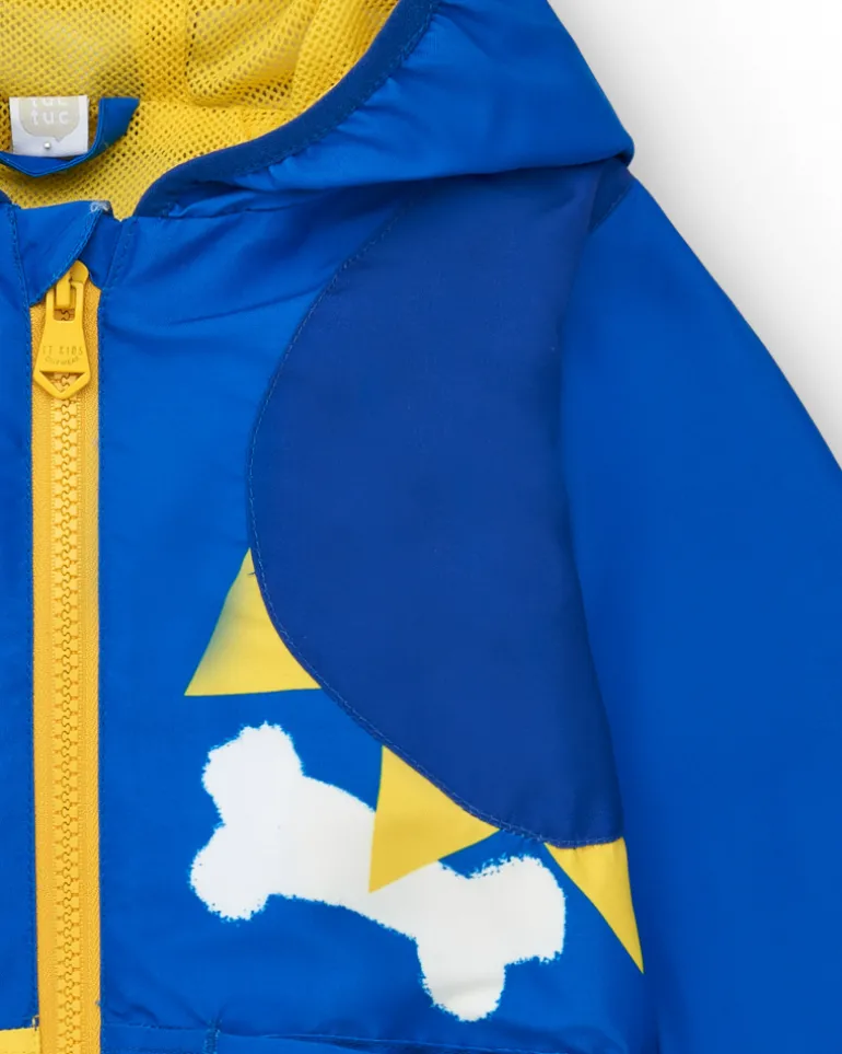 Coupe-vent bleu et jaune pour garçon avec capuche et imprimé animal