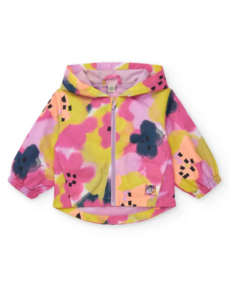 Coupe-vent floral pour fille en rose, jaune et bleu