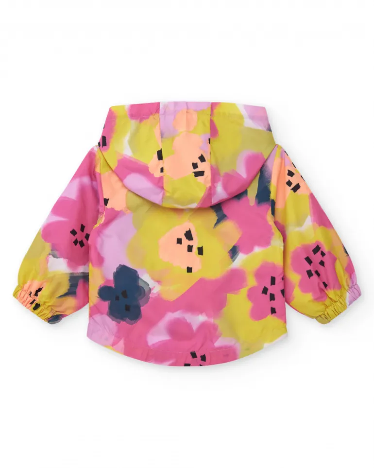 Coupe-vent floral pour fille en rose, jaune et bleu