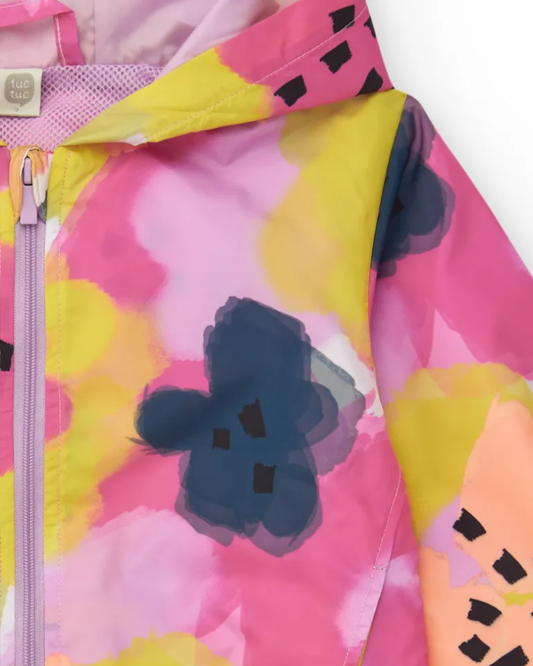 Coupe-vent floral pour fille en rose, jaune et bleu