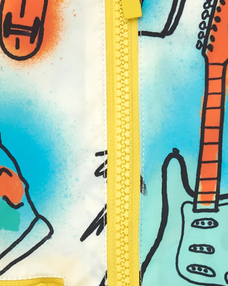 Coupe-vent jaune pour garçon avec guitares et skate
