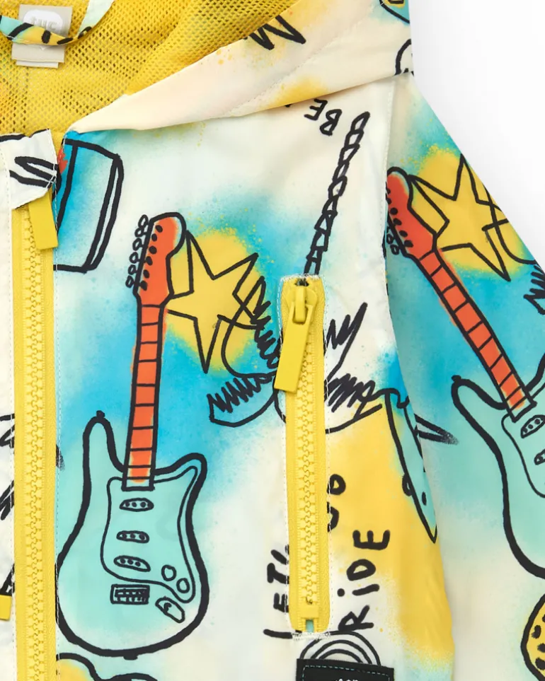 Coupe-vent jaune pour garçon avec guitares et skate