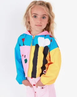 Coupe-vent multicolore avec un imprimé amusant et une capuche Happy Garden