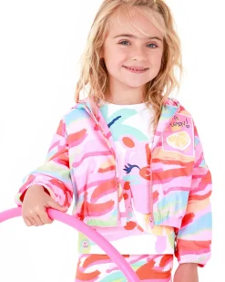 Coupe-vent multicolore pour fille avec capuche et fermeture éclair