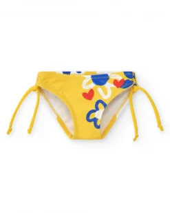 Culotte de bain jaune pour fille avec fleurs et nœuds ajustables
