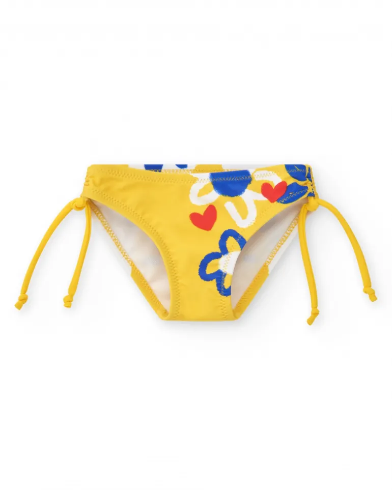 Culotte de bain jaune pour fille avec fleurs et nœuds ajustables