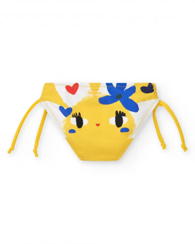 Culotte de bain jaune pour fille avec fleurs et nœuds ajustables