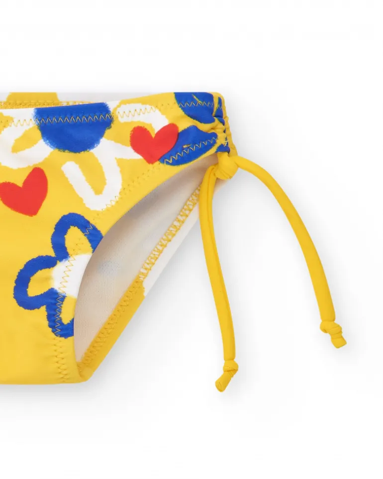 Culotte de bain jaune pour fille avec fleurs et nœuds ajustables