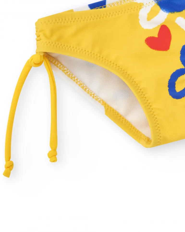 Culotte de bain jaune pour fille avec fleurs et nœuds ajustables
