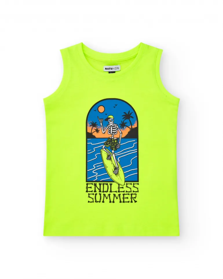 Débardeur pour garçon en jaune avec imprimé surfeur.