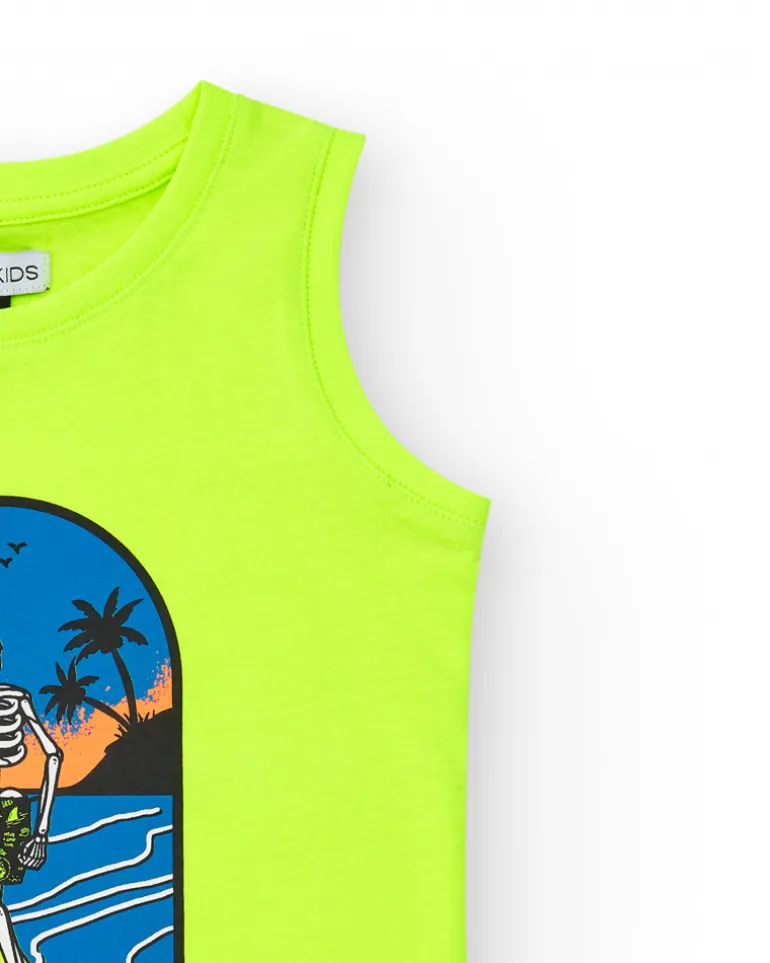 Débardeur pour garçon en jaune avec imprimé surfeur.