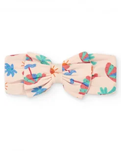 Diadème en tricot pour fille rose avec imprimé tropical de palmiers et soleils